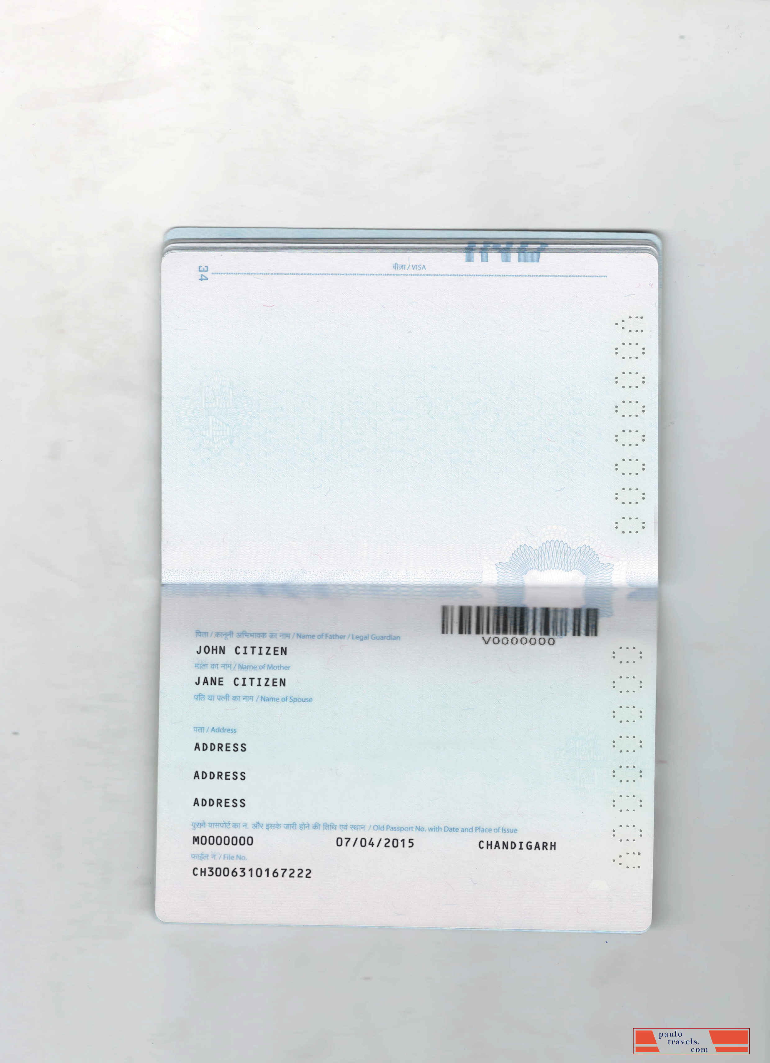 India passport 2022 present 2 pages page 2 PSD template